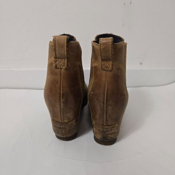 Sorel Size 7 Joan of Arctic Wedge II Chelsea Ankle Boots Brown Leather - Picture 6 of 14